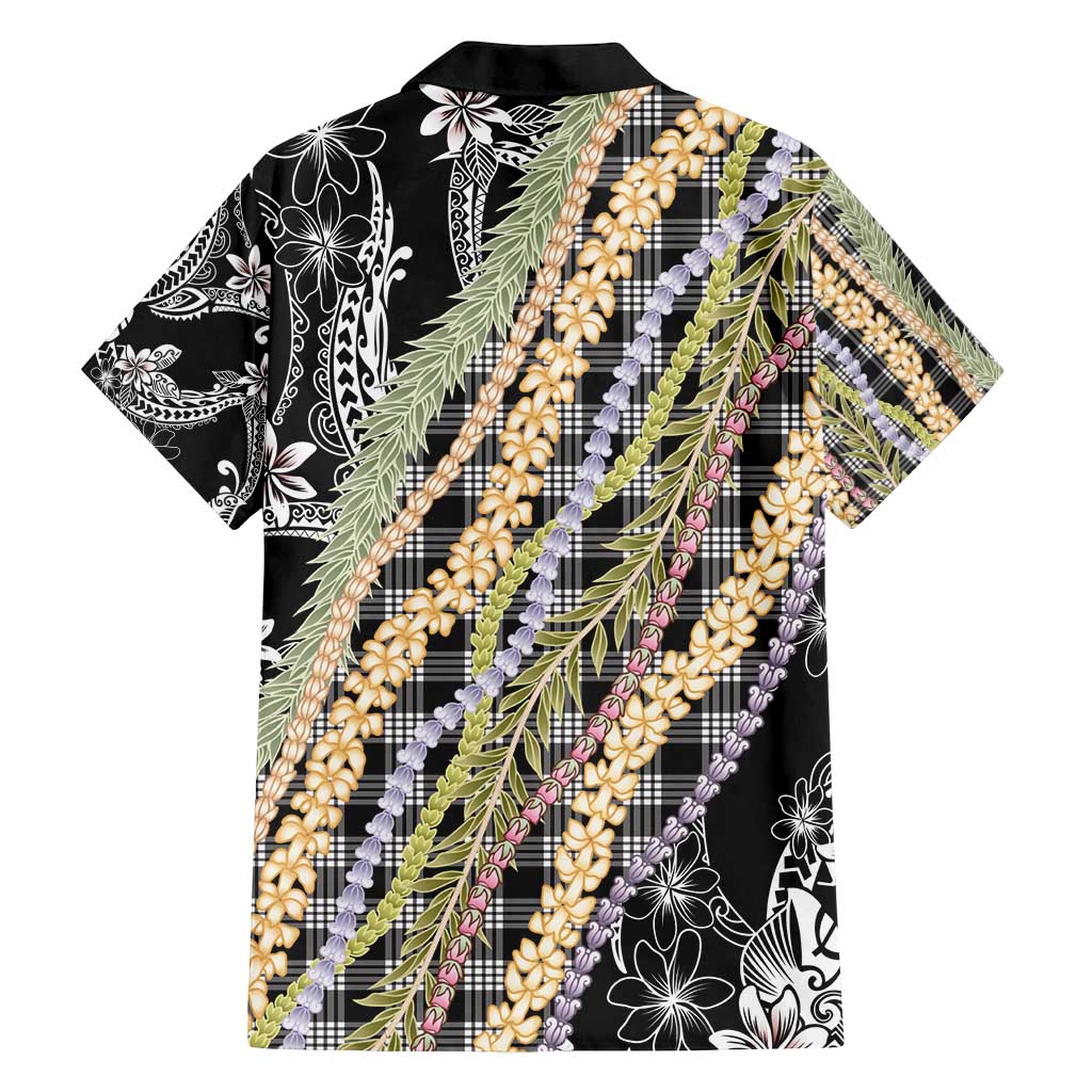 Black Palaka Hawaii Leis Family Matching Long Sleeve Bodycon Dress and Hawaiian Shirt Hawaiian-plaid Elegant Tropical Vibes - Polynesian Pride