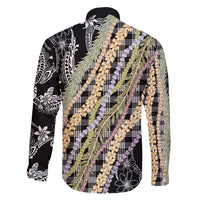 Black Palaka Hawaii Leis Family Matching Off Shoulder Short Dress and Hawaiian Shirt Hawaiian-plaid Elegant Tropical Vibes - Polynesian Pride