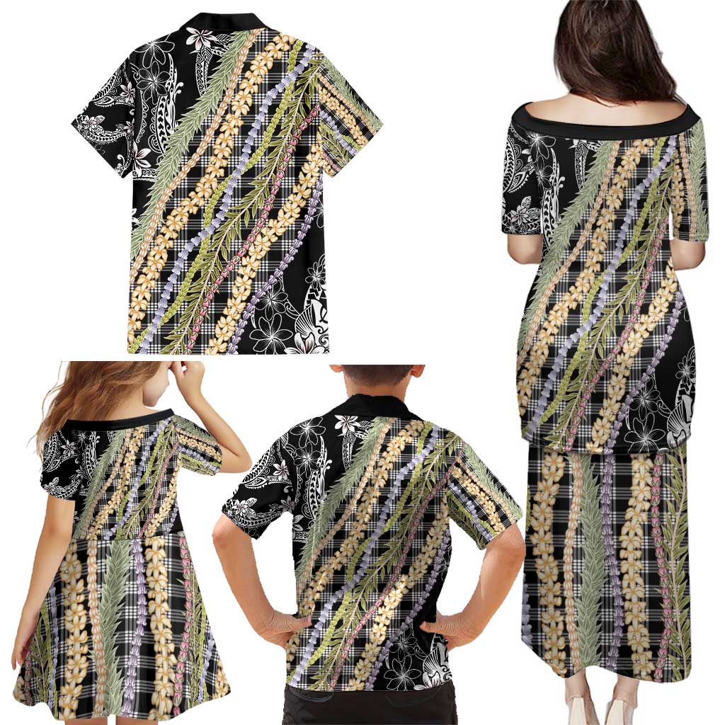 Black Palaka Hawaii Leis Family Matching Puletasi and Hawaiian Shirt Hawaiian-plaid Elegant Tropical Vibes - Polynesian Pride