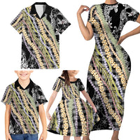 Black Palaka Hawaii Leis Family Matching Short Sleeve Bodycon Dress and Hawaiian Shirt Hawaiian-plaid Elegant Tropical Vibes - Polynesian Pride