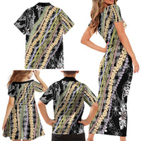 Black Palaka Hawaii Leis Family Matching Short Sleeve Bodycon Dress and Hawaiian Shirt Hawaiian-plaid Elegant Tropical Vibes - Polynesian Pride
