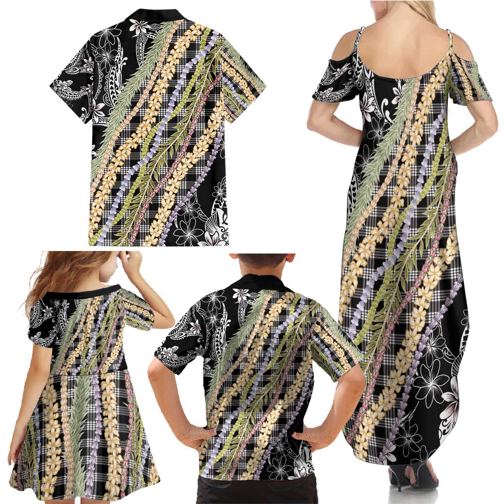 Black Palaka Hawaii Leis Family Matching Summer Maxi Dress and Hawaiian Shirt Hawaiian-plaid Elegant Tropical Vibes - Polynesian Pride