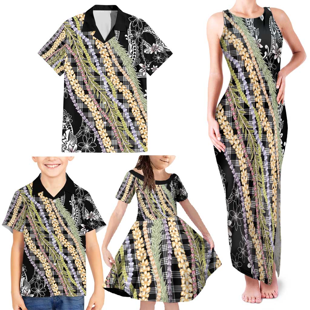 Black Palaka Hawaii Leis Family Matching Tank Maxi Dress and Hawaiian Shirt Hawaiian-plaid Elegant Tropical Vibes - Polynesian Pride