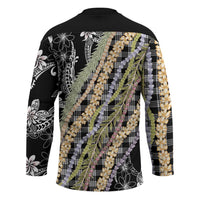 Black Palaka Hawaii Leis Hockey Jersey Hawaiian-plaid Elegant Tropical Vibes - Polynesian Pride