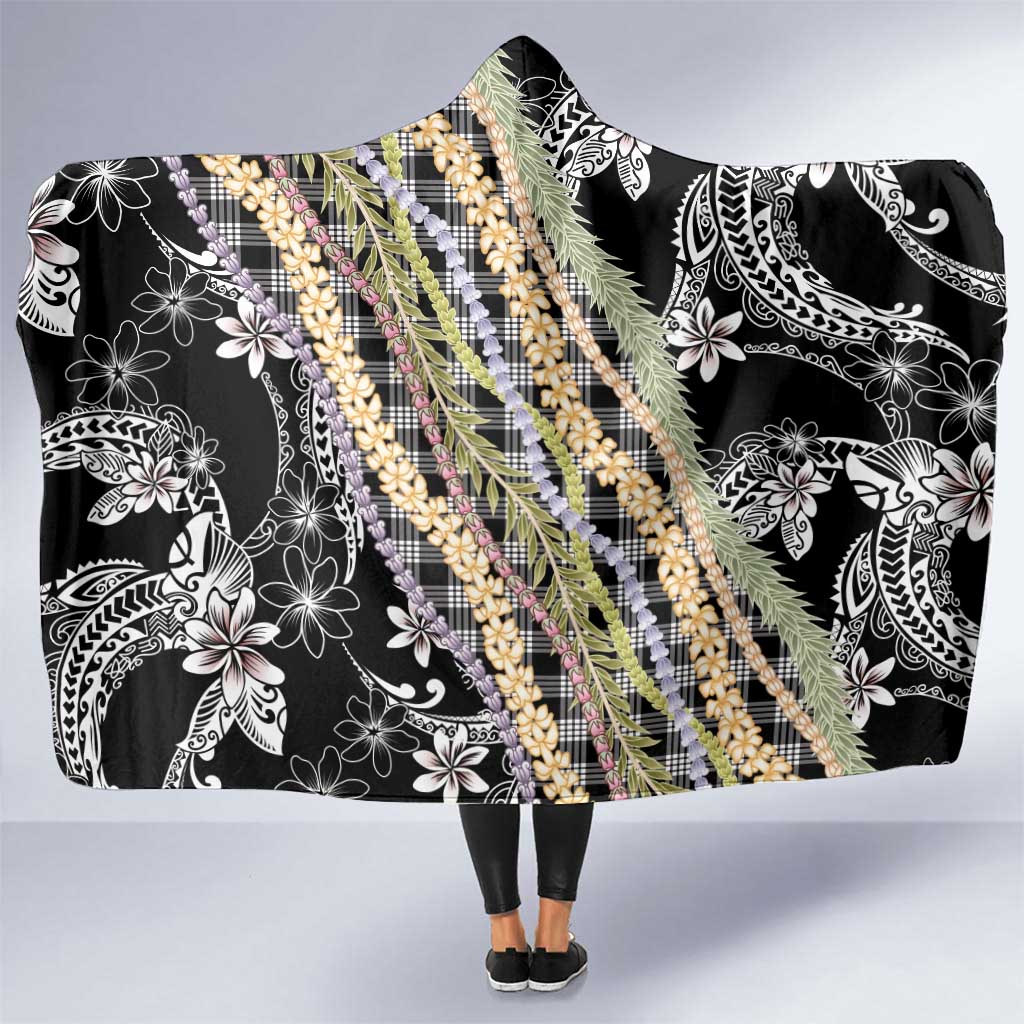 Black Palaka Hawaii Leis Hooded Blanket Hawaiian-plaid Elegant Tropical Vibes - Polynesian Pride