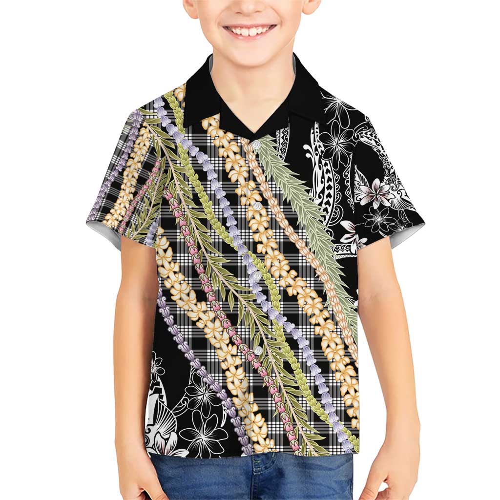 Black Palaka Hawaii Leis Kid Hawaiian Shirt Hawaiian-plaid Elegant Tropical Vibes - Polynesian Pride