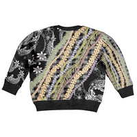 Black Palaka Hawaii Leis Kid Ugly Christmas Sweater Hawaiian-plaid Elegant Tropical Vibes - Polynesian Pride
