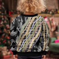 Black Palaka Hawaii Leis Kid Ugly Christmas Sweater Hawaiian-plaid Elegant Tropical Vibes - Polynesian Pride