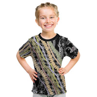 Black Palaka Hawaii Leis Kid T Shirt Hawaiian-plaid Elegant Tropical Vibes - Polynesian Pride