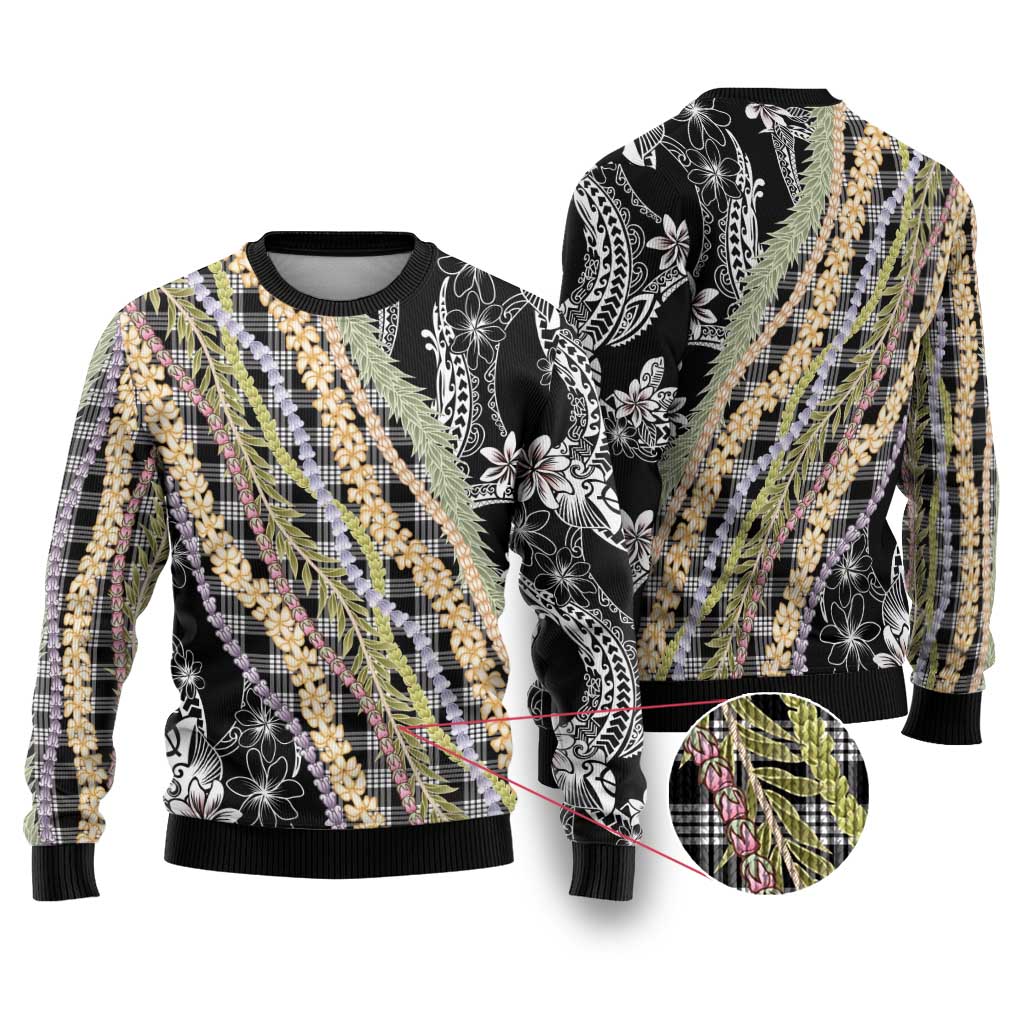 Black Palaka Hawaii Leis Ugly Christmas Sweater Hawaiian-plaid Elegant Tropical Vibes - Polynesian Pride