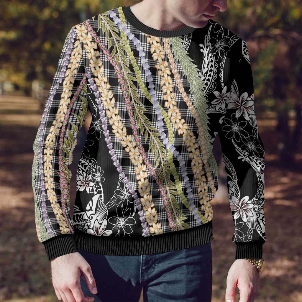 Black Palaka Hawaii Leis Ugly Christmas Sweater Hawaiian-plaid Elegant Tropical Vibes - Polynesian Pride