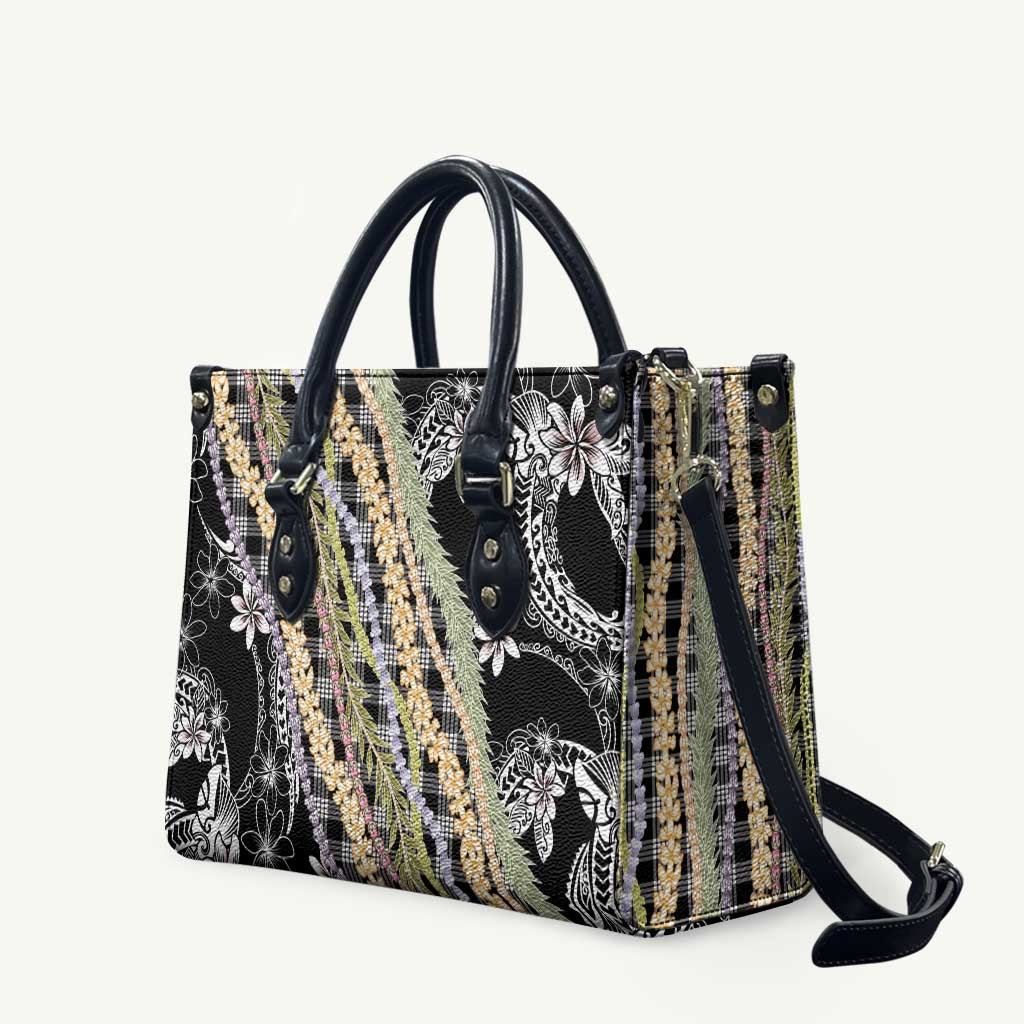 Black Palaka Hawaii Leis Leather Bag Hawaiian-plaid Elegant Tropical Vibes - Polynesian Pride