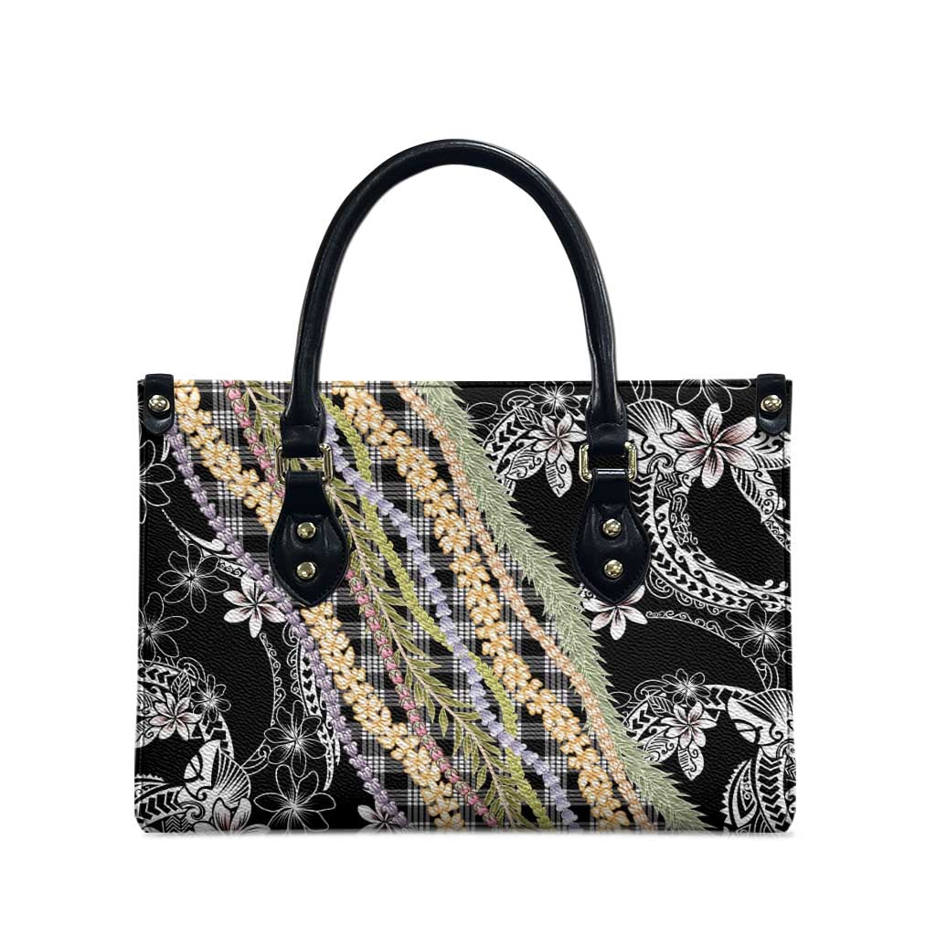 Black Palaka Hawaii Leis Leather Bag Hawaiian-plaid Elegant Tropical Vibes - Polynesian Pride
