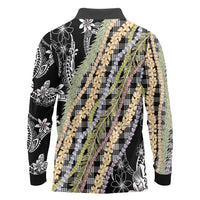 Black Palaka Hawaii Leis Long Sleeve Polo Shirt Hawaiian-plaid Elegant Tropical Vibes - Polynesian Pride