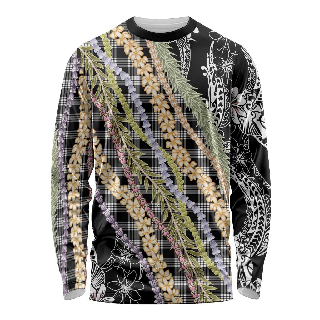 Black Palaka Hawaii Leis Long Sleeve Shirt Hawaiian-plaid Elegant Tropical Vibes - Polynesian Pride