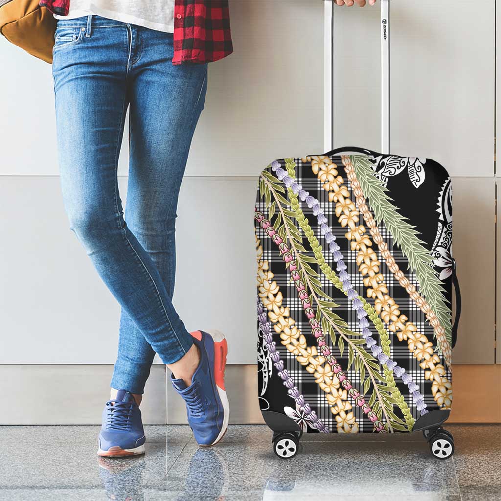 Black Palaka Hawaii Leis Luggage Cover Hawaiian-plaid Elegant Tropical Vibes - Polynesian Pride