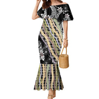 Black Palaka Hawaii Leis Mermaid Dress Hawaiian-plaid Elegant Tropical Vibes - Polynesian Pride