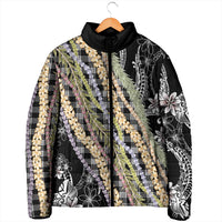 Black Palaka Hawaii Leis Padded Jacket Hawaiian-plaid Elegant Tropical Vibes - Polynesian Pride