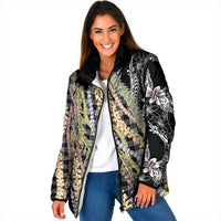 Black Palaka Hawaii Leis Padded Jacket Hawaiian-plaid Elegant Tropical Vibes - Polynesian Pride