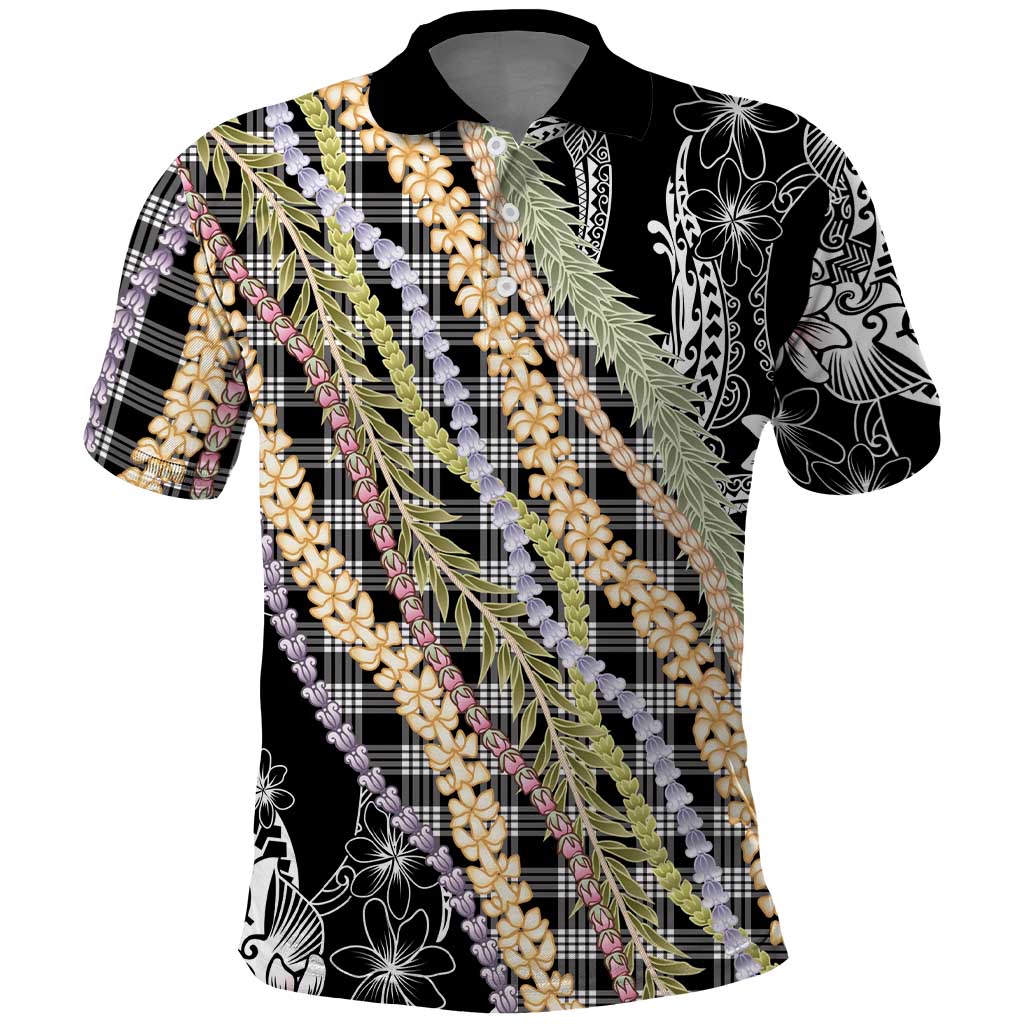 Black Palaka Hawaii Leis Polo Shirt Hawaiian-plaid Elegant Tropical Vibes - Polynesian Pride