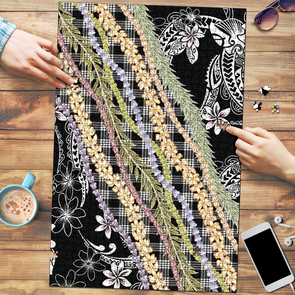 Black Palaka Hawaii Leis Puzzle Hawaiian-plaid Elegant Tropical Vibes - Polynesian Pride