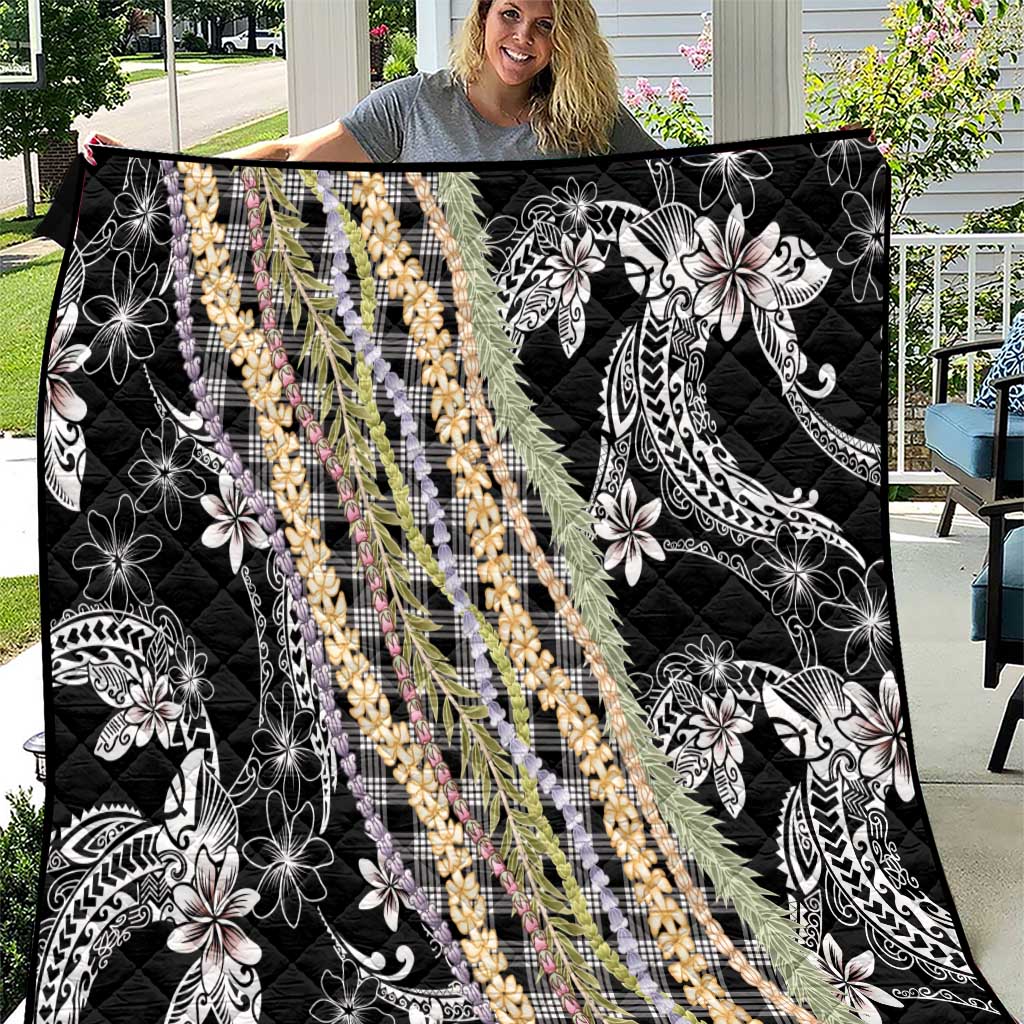 Black Palaka Hawaii Leis Quilt Hawaiian-plaid Elegant Tropical Vibes - Polynesian Pride
