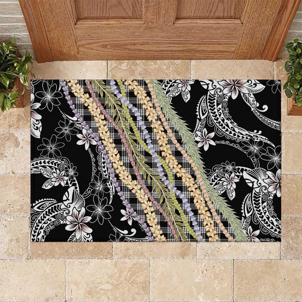 Black Palaka Hawaii Leis Rubber Doormat Hawaiian-plaid Elegant Tropical Vibes - Polynesian Pride