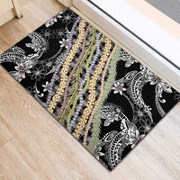 Black Palaka Hawaii Leis Rubber Doormat Hawaiian-plaid Elegant Tropical Vibes - Polynesian Pride