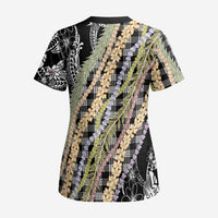 Black Palaka Hawaii Leis Scrub Top Hawaiian-plaid Elegant Tropical Vibes - Polynesian Pride