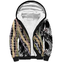 Black Palaka Hawaii Leis Sherpa Hoodie Hawaiian-plaid Elegant Tropical Vibes - Polynesian Pride