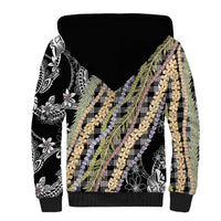 Black Palaka Hawaii Leis Sherpa Hoodie Hawaiian-plaid Elegant Tropical Vibes - Polynesian Pride