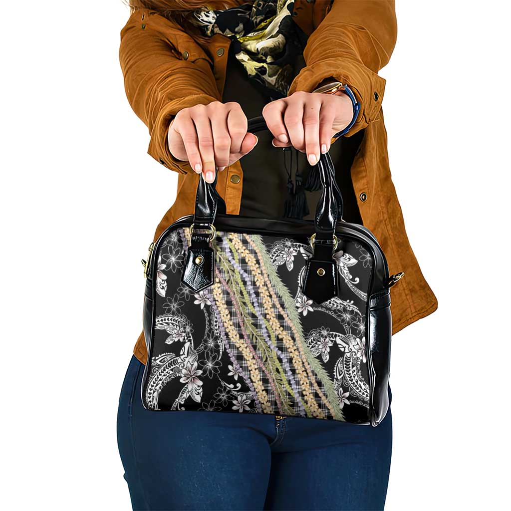 Black Palaka Hawaii Leis Shoulder Handbag Hawaiian-plaid Elegant Tropical Vibes - Polynesian Pride