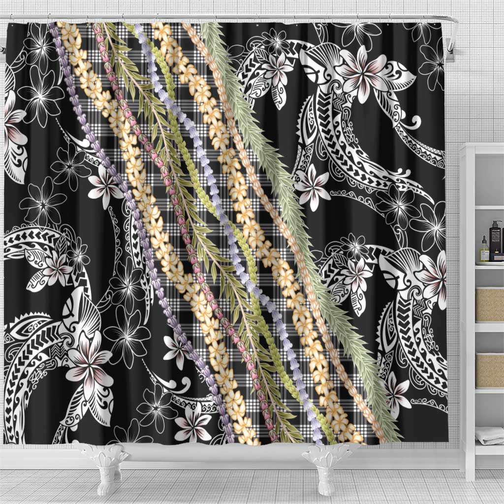 Black Palaka Hawaii Leis Shower Curtain Hawaiian-plaid Elegant Tropical Vibes - Polynesian Pride