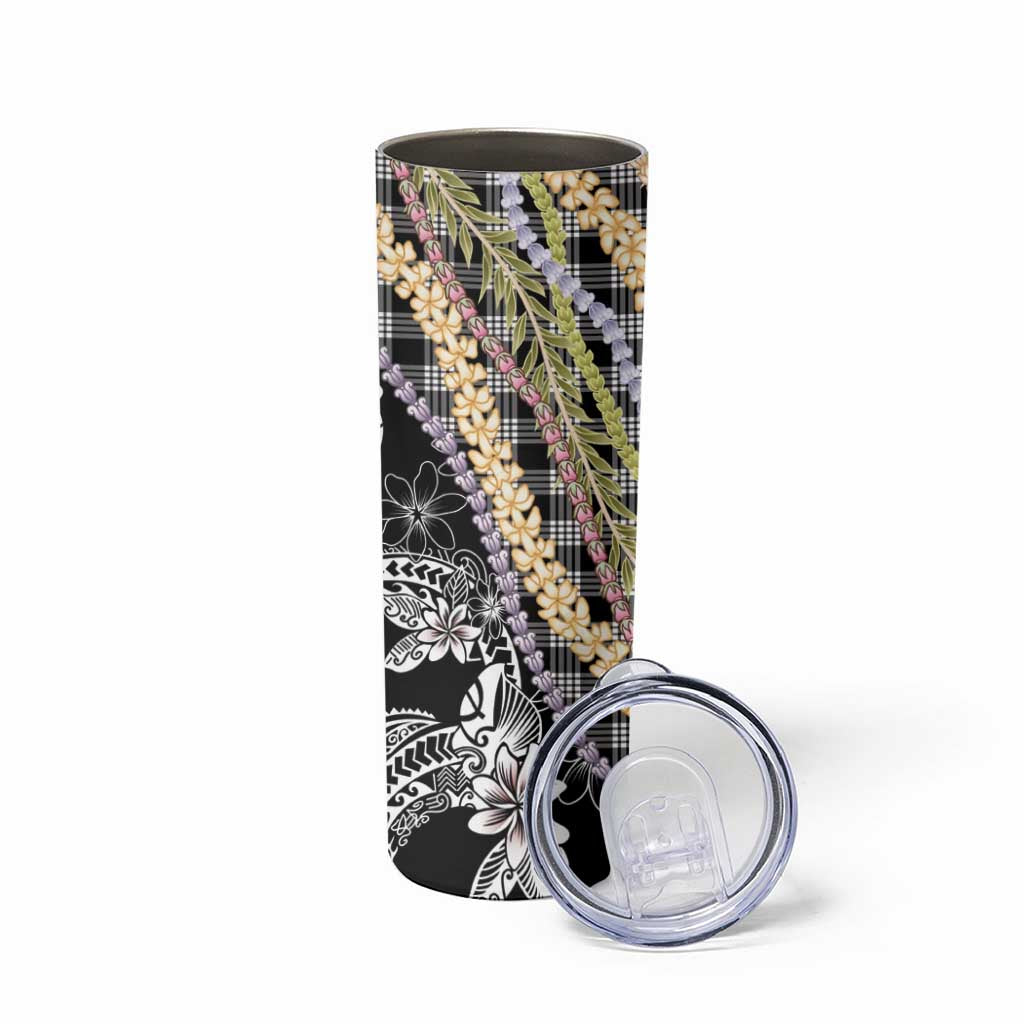 Black Palaka Hawaii Leis Skinny Tumbler Hawaiian-plaid Elegant Tropical Vibes - Polynesian Pride