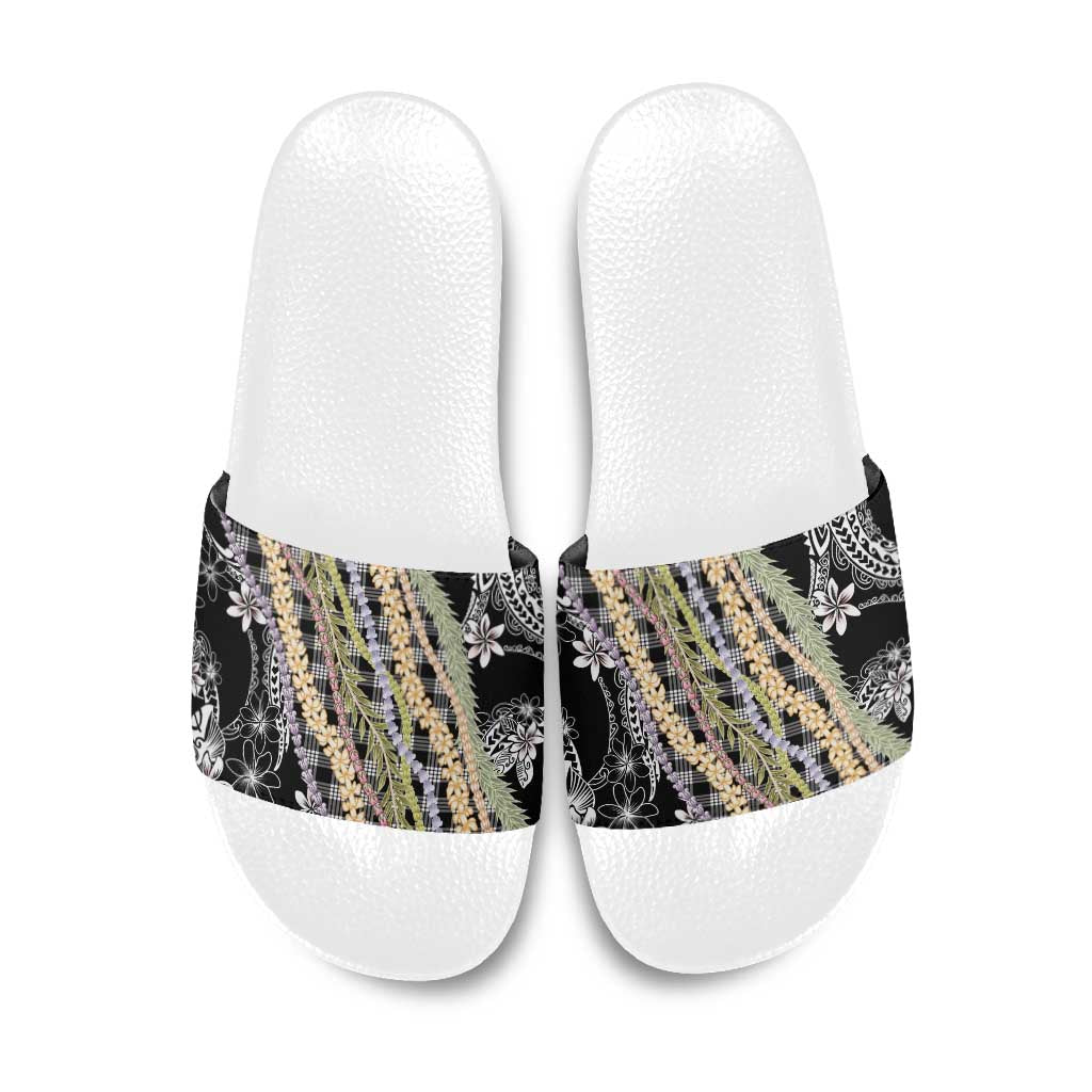 Black Palaka Hawaii Leis Slide Sandals Hawaiian-plaid Elegant Tropical Vibes - Polynesian Pride