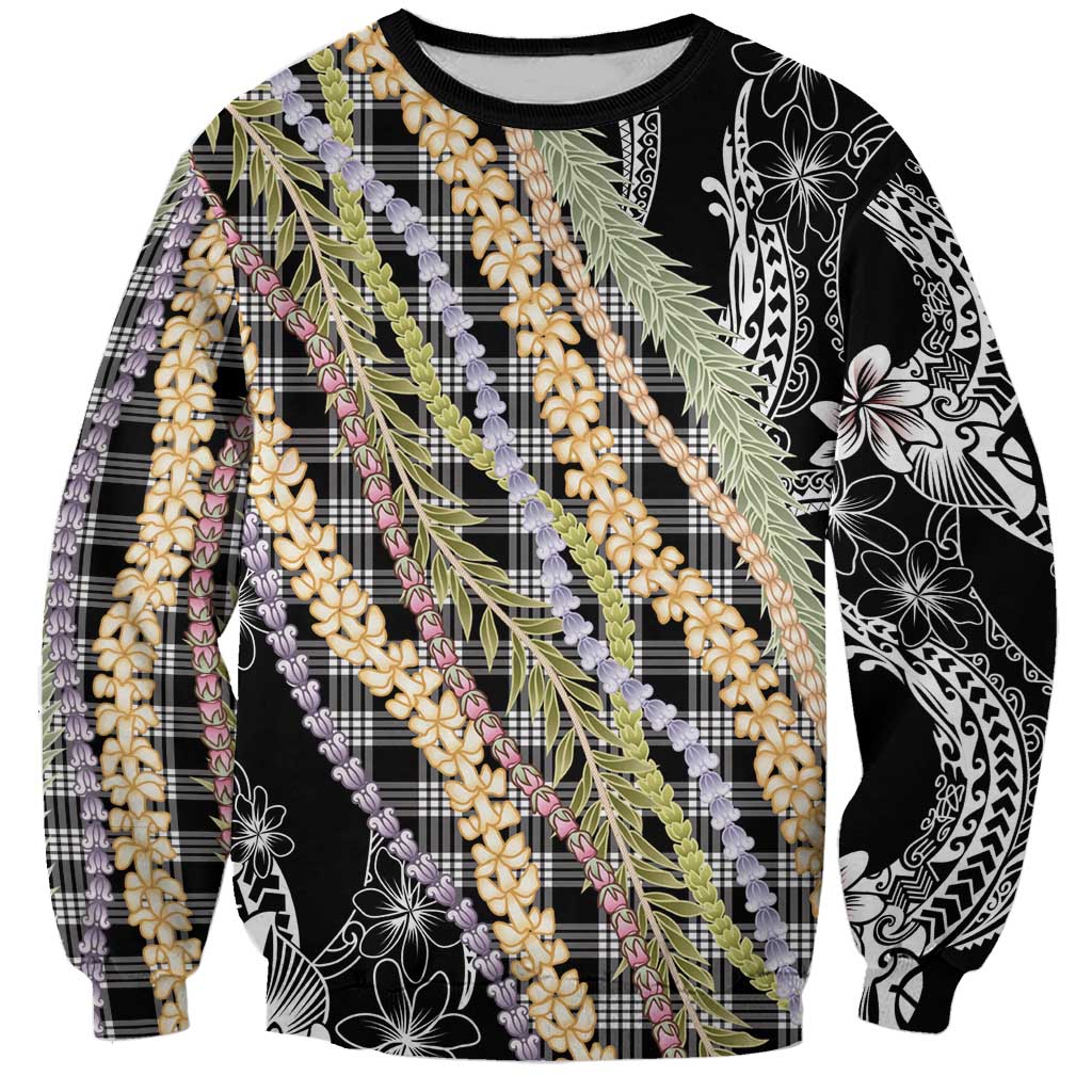 Black Palaka Hawaii Leis Sweatshirt Hawaiian-plaid Elegant Tropical Vibes - Polynesian Pride
