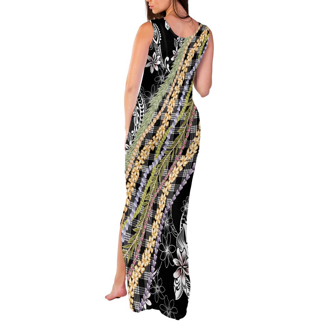Black Palaka Hawaii Leis Tank Maxi Dress Hawaiian-plaid Elegant Tropical Vibes - Polynesian Pride