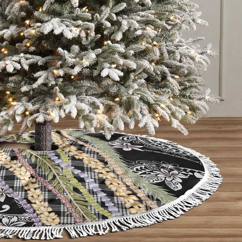 Black Palaka Hawaii Leis Tree Skirt Hawaiian-plaid Elegant Tropical Vibes - Polynesian Pride