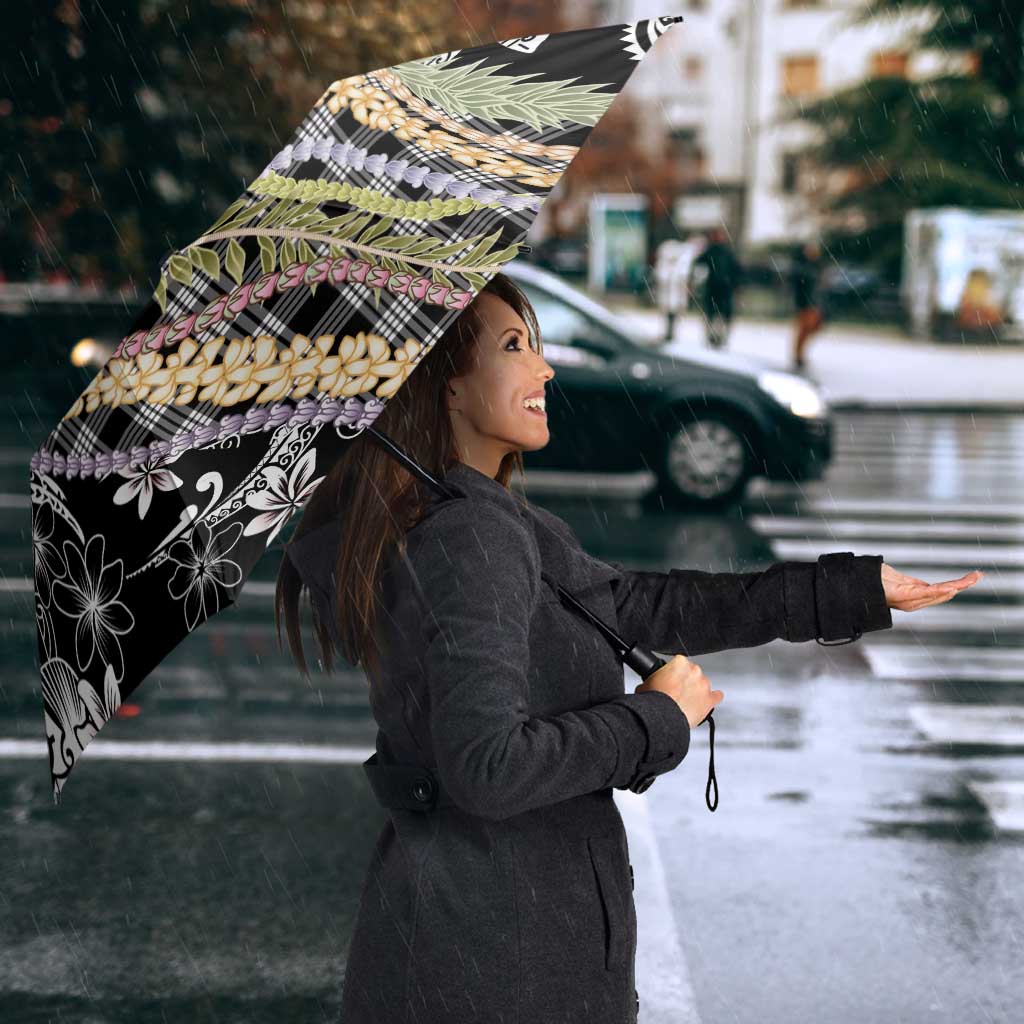 Black Palaka Hawaii Leis Umbrella Hawaiian-plaid Elegant Tropical Vibes - Polynesian Pride