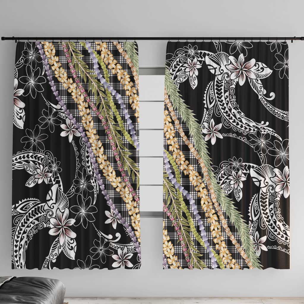 Black Palaka Hawaii Leis Window Curtain Hawaiian-plaid Elegant Tropical Vibes - Polynesian Pride