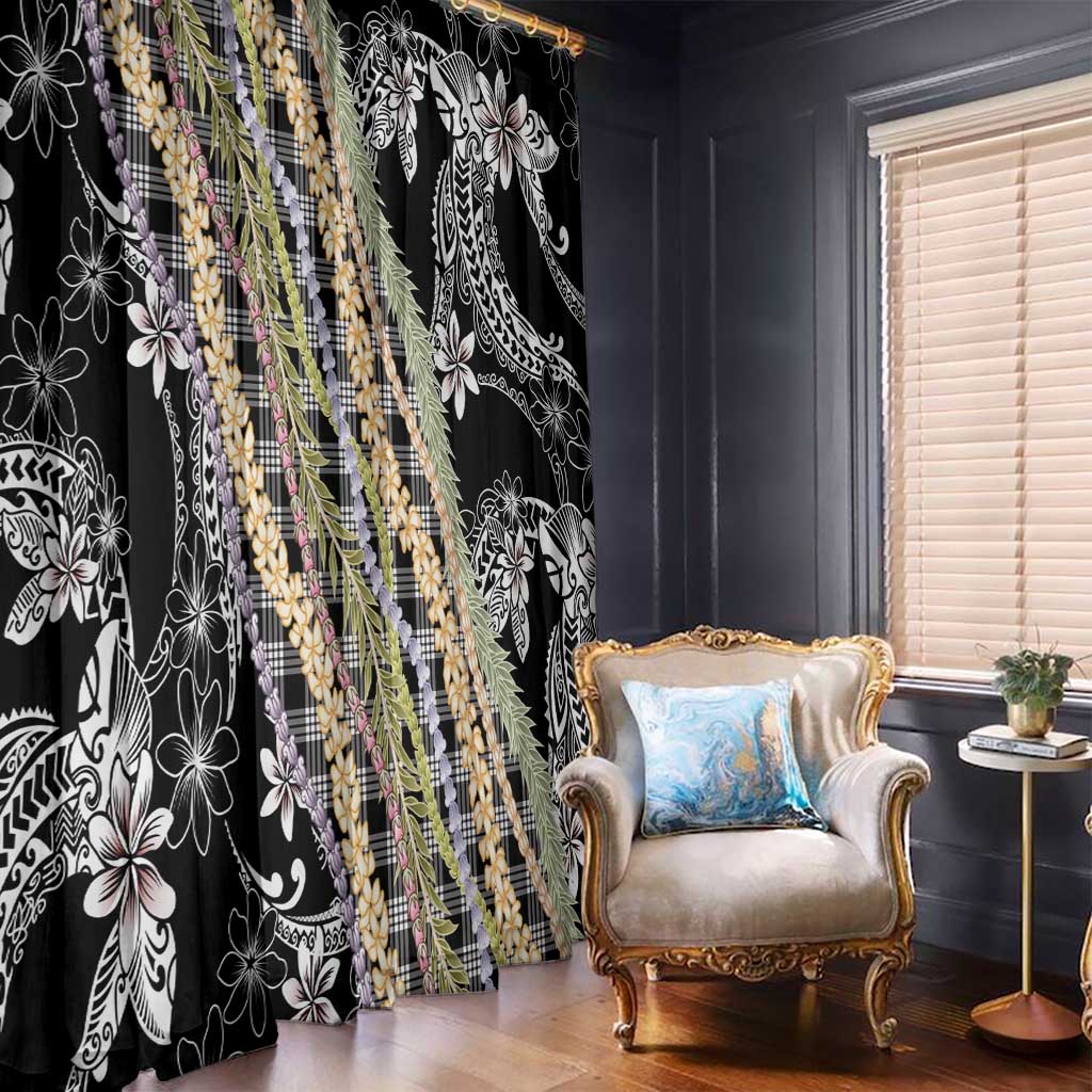 Black Palaka Hawaii Leis Window Curtain Hawaiian-plaid Elegant Tropical Vibes - Polynesian Pride