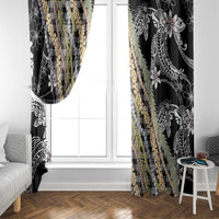 Black Palaka Hawaii Leis Window Curtain Hawaiian-plaid Elegant Tropical Vibes - Polynesian Pride