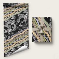 Black Palaka Hawaii Leis Wrapping Paper Hawaiian-plaid Elegant Tropical Vibes - Polynesian Pride