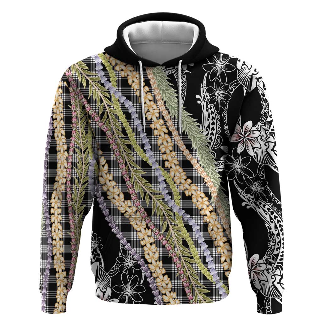 Black Palaka Hawaii Leis Zip Hoodie Hawaiian-plaid Elegant Tropical Vibes - Polynesian Pride