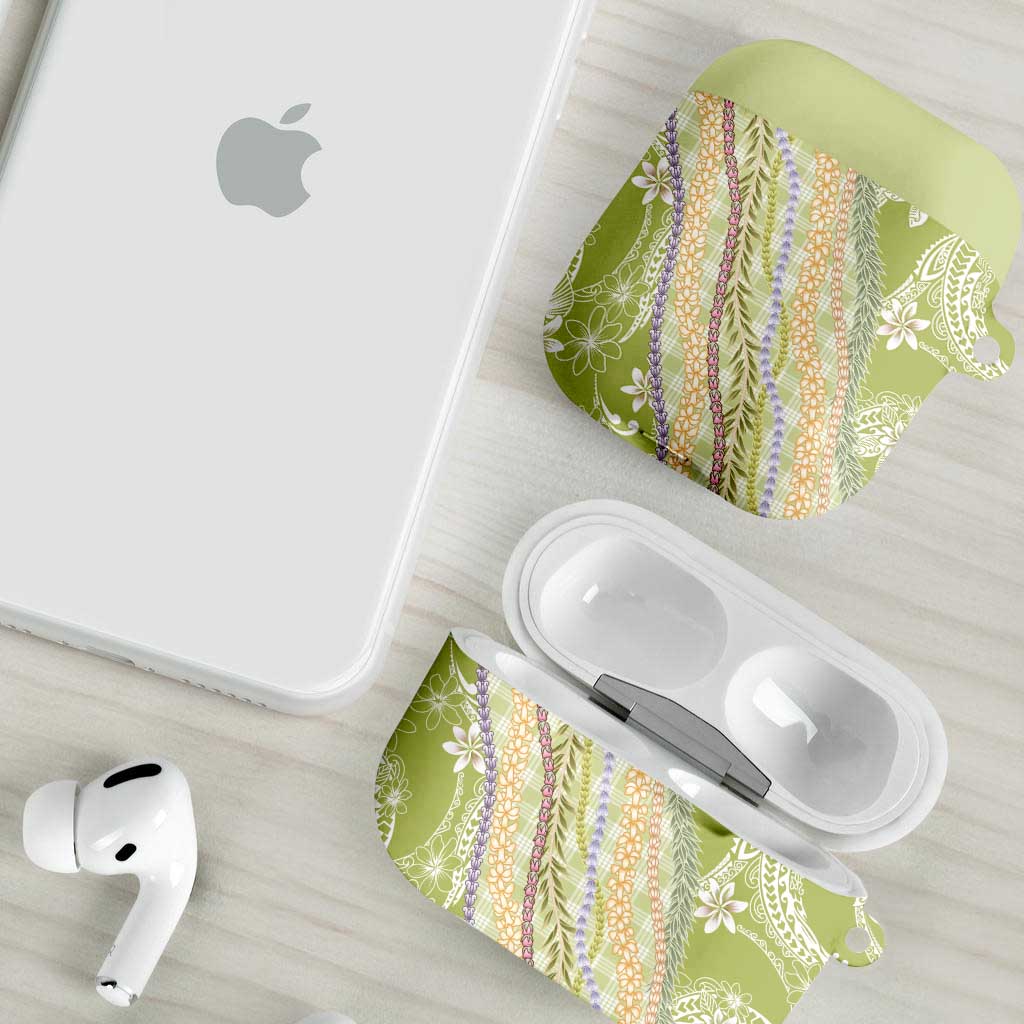 Green Palaka Hawaii Leis AirPods Case Hawaiian-plaid Elegant Tropical Vibes - Polynesian Pride