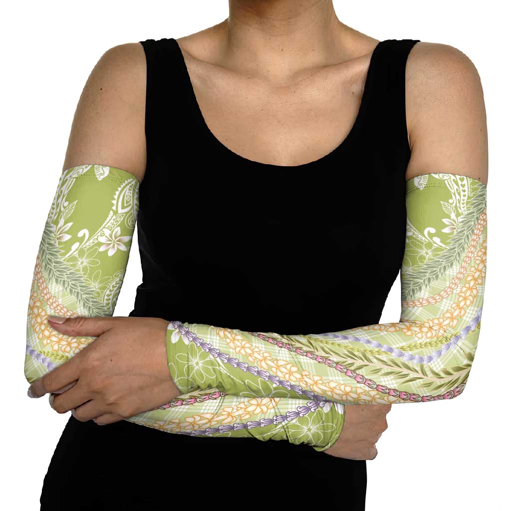 Green Palaka Hawaii Leis Arm Sleeves Hawaiian-plaid Elegant Tropical Vibes - Polynesian Pride