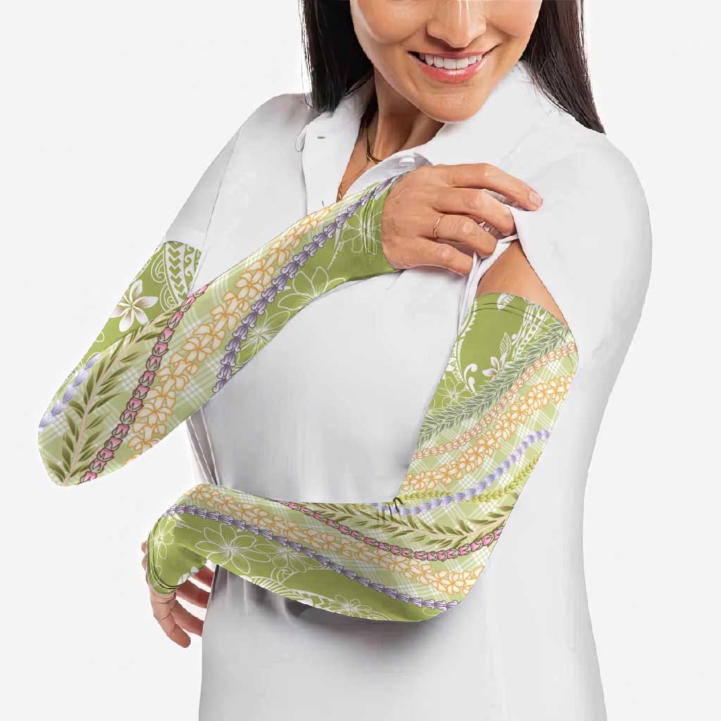 Green Palaka Hawaii Leis Arm Sleeves Hawaiian-plaid Elegant Tropical Vibes - Polynesian Pride