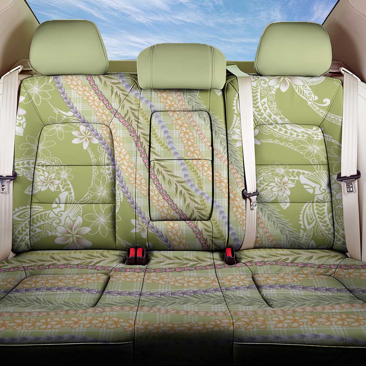 Green Palaka Hawaii Leis Back Car Seat Cover Hawaiian-plaid Elegant Tropical Vibes - Polynesian Pride