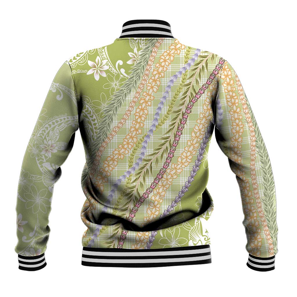 Green Palaka Hawaii Leis Baseball Jacket Hawaiian-plaid Elegant Tropical Vibes - Polynesian Pride