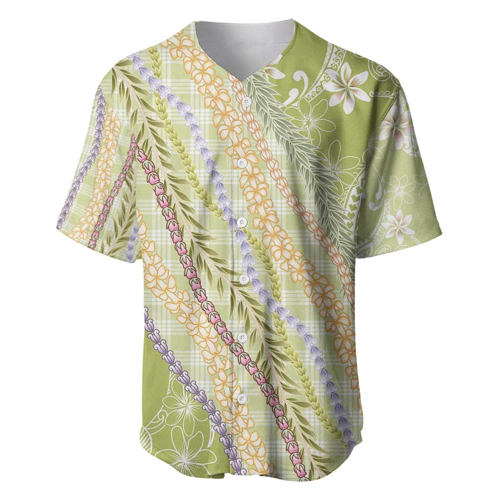 Green Palaka Hawaii Leis Baseball Jersey Hawaiian-plaid Elegant Tropical Vibes - Polynesian Pride